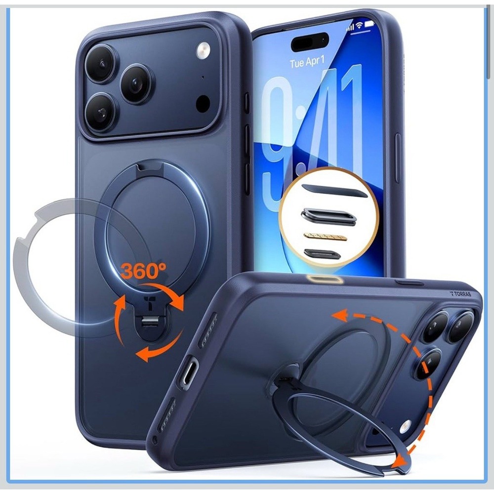 TORRAS Q3 Spin for iPhone 17 Pro Case, Patented‎ 360 Magnetic Stand-Deep Blue